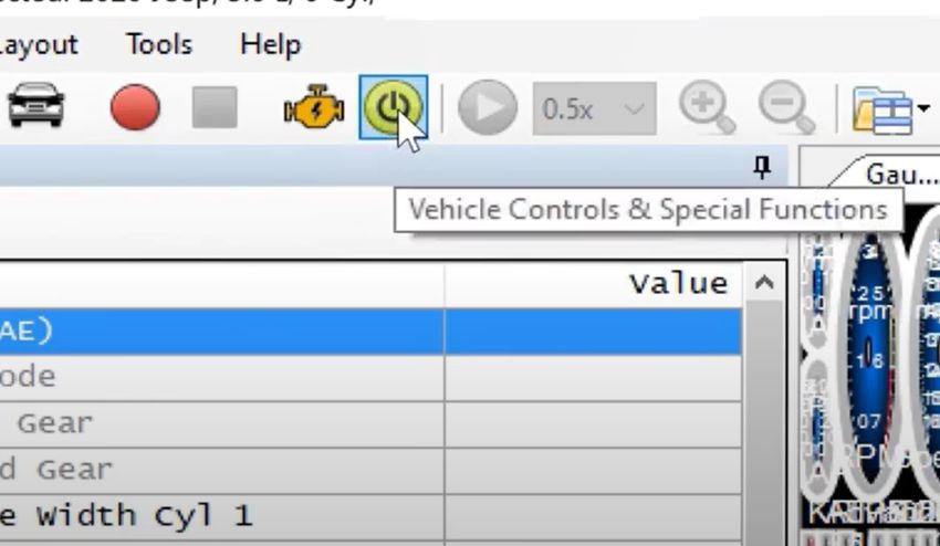 Vehicle Controls and Special Functions icon in VCM Scanner