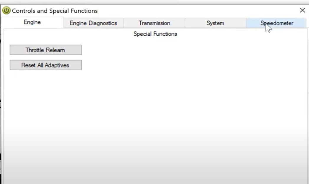 Speedometer tab and Speedometer Adjustment in VCM Scanner