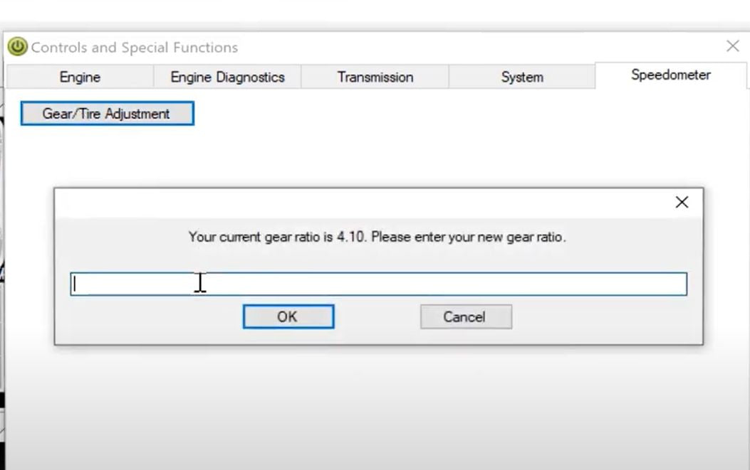 Axle ratio entry field in Speedometer Adjustment